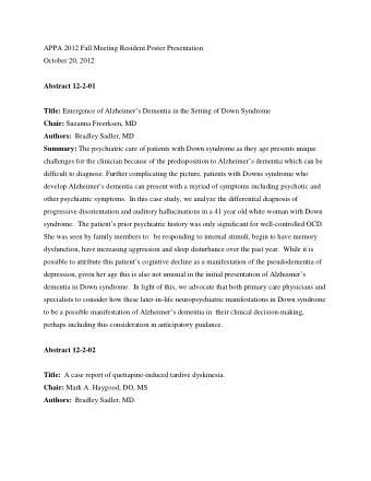 APPA 2012 Fall Meeting Resident Poster Presentation  October 20, 2012  Abstract 12-2-01 Title: