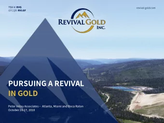 PURSUING A REVIVAL  IN GOLD Peter Imlay Associates  Atlanta, Miami and Boca Raton  October