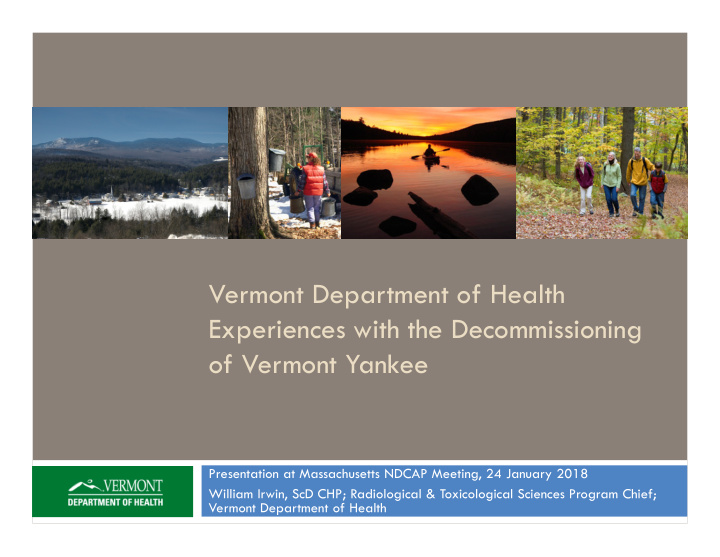 vermont department of health experiences with the