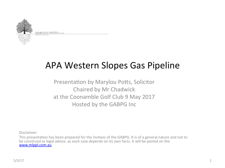 apa western slopes gas pipeline presenta1on by marylou