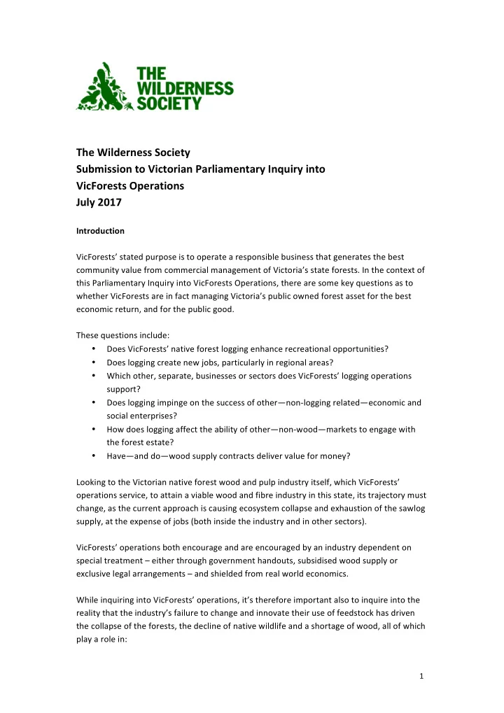 the wilderness society submission to victorian