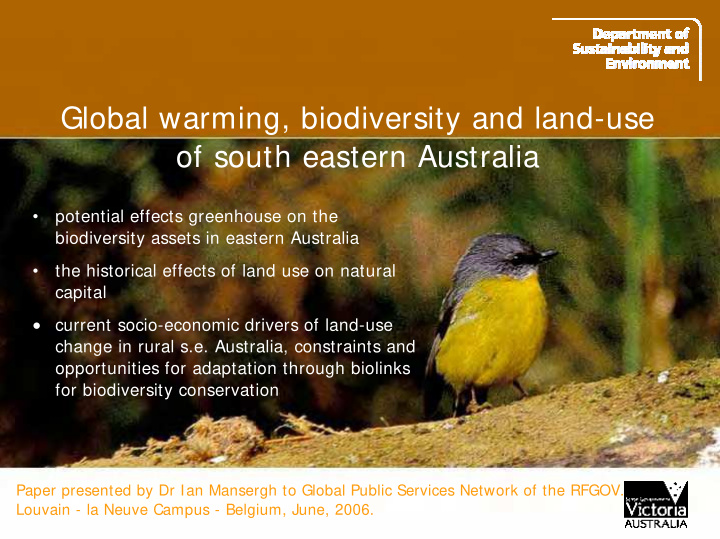 global warming biodiversity and land use of south eastern