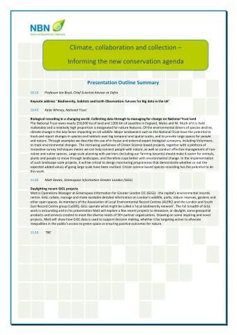 Climate, collaboration and collection  Informing the new conservation agenda Presentation