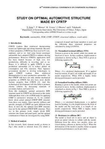 STUDY ON OPTIMAL AUTOMOTIVE STRUCTURE  MADE BY CFRTP T. Goto 1 *, T. Matsuo 1 , K. Uzawa 1 , I.