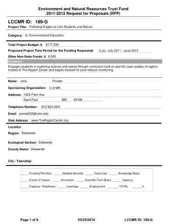 LCCMR ID: 189-G  Project Title:  Following Eagles to Link Students and Nature  Category:  G.