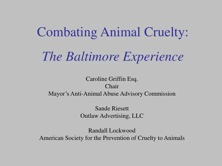 the baltimore experience