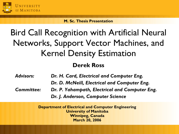 bird call recognition with artificial neural networks