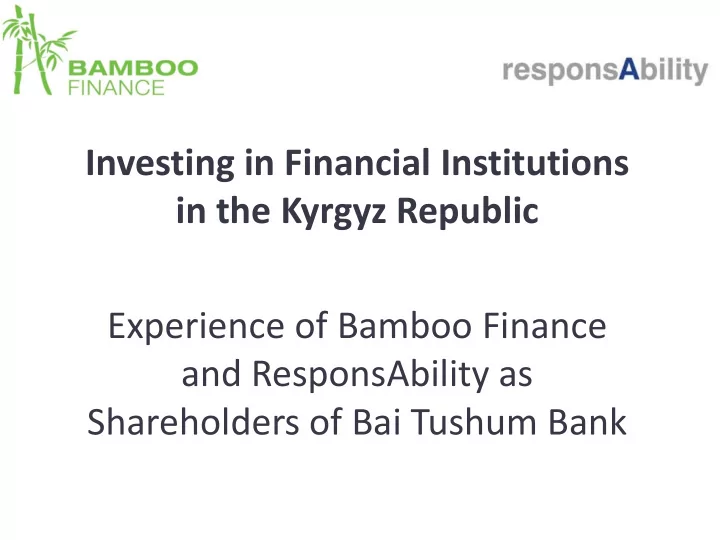 investing in financial institutions