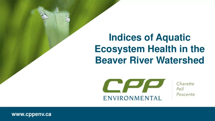 indices of aquatic ecosystem health in the beaver river