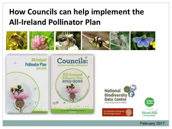 How Councils can help implement the  All-Ireland Pollinator Plan  February 2017  WHY IS POLLINATION