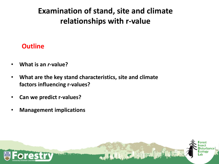 examination of stand site and climate relationships with