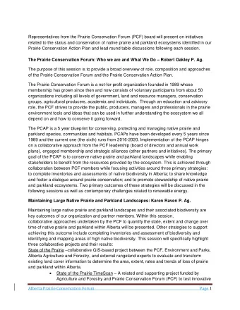 Representatives from the Prairie Conservation Forum (PCF) board will present on initiatives