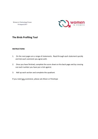 The Birds Profiling Tool  INSTRUCTIONS 1. On the next pages are a range of statements.  Read