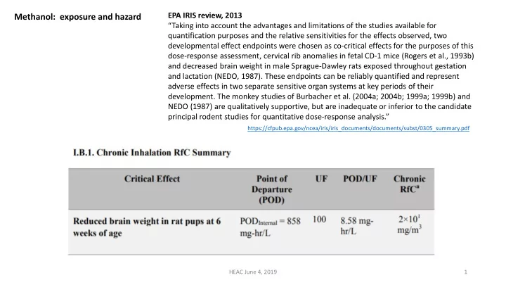 methanol exposure and hazard