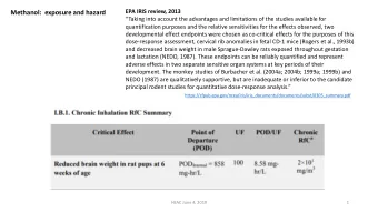 Methanol:  exposure and hazard  Taking into account the advantages and limitations of the
