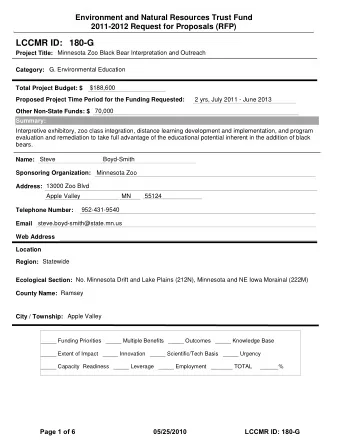 LCCMR ID: 180-G  Project Title:  Minnesota Zoo Black Bear Interpretation and Outreach  Category: