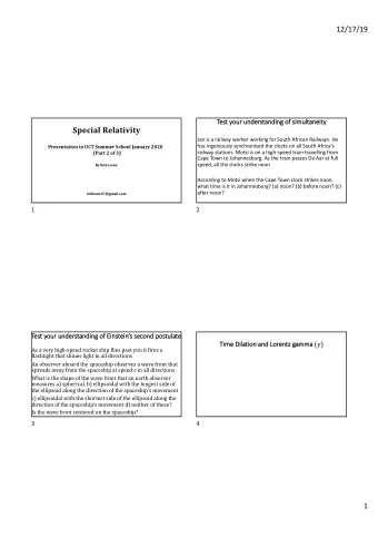 Special Relativity  Jan is a railway worker working for South African Railways. He  has ingeniously