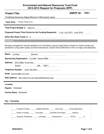 Environment and Natural Resources Trust Fund  2012-2013 Request for Proposals (RFP)  144-I  ENRTF