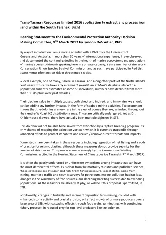 Trans-Tasman Resources Limited 2016 application to extract and process iron  sand within the South