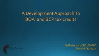A Development Approach To  BOA  and BCP tax credits  Neil  Pariser  acting  CEO  of  SoBRO  Senior