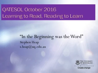 In the Beginning was the Word  Stephen Heap  In the Beginning was the Word