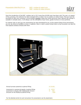 Presentation 300x70x210 cm:  RiZZ | outdoor &amp; indoor mat  RiZZ | outdoor &amp; indoor brooms