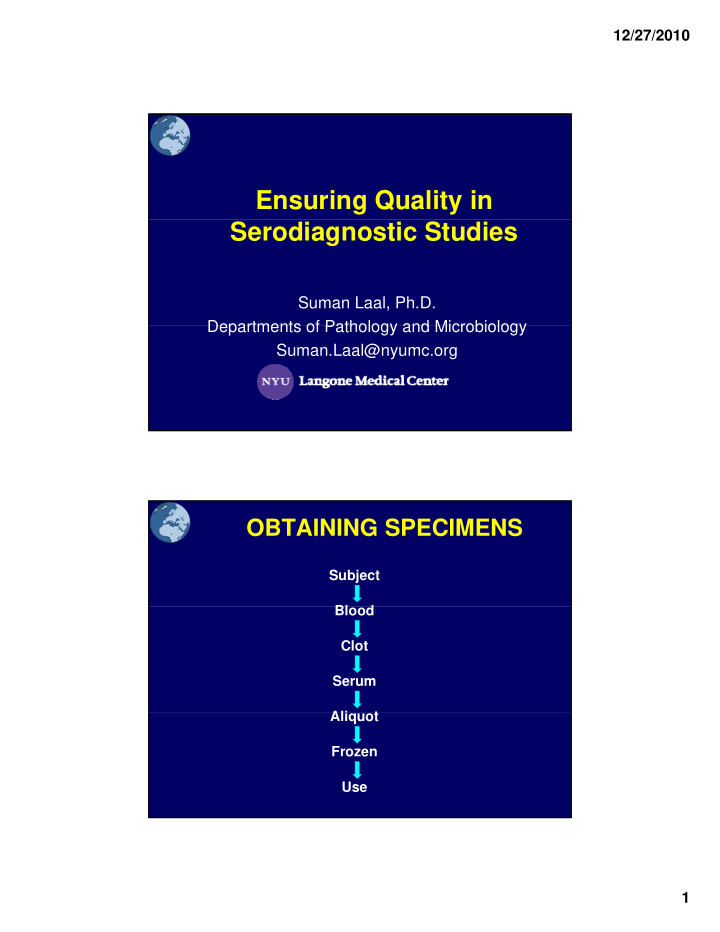 ensuring quality in serodiagnostic studies