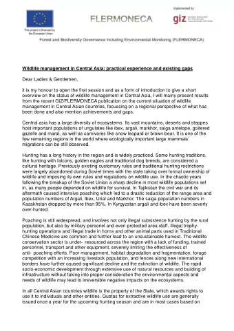 Wildlife management in Central Asia: practical experience and existing gaps  Dear Ladies &amp;