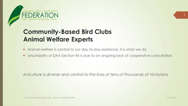 community based bird clubs animal welfare experts
