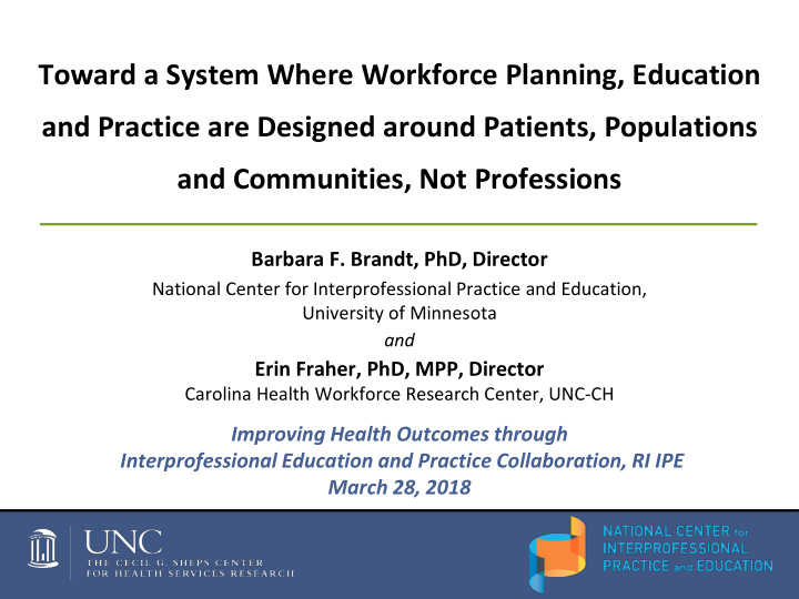 toward a system where workforce planning education and