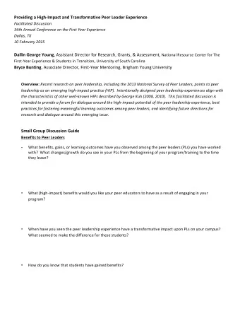 Providing  a  High-Impact  and  Transformative  Peer  Leader