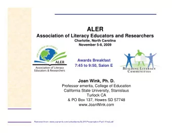 ALER  Association of Literacy Educators and Researchers  Charlotte, North Carolina  November 5-8,
