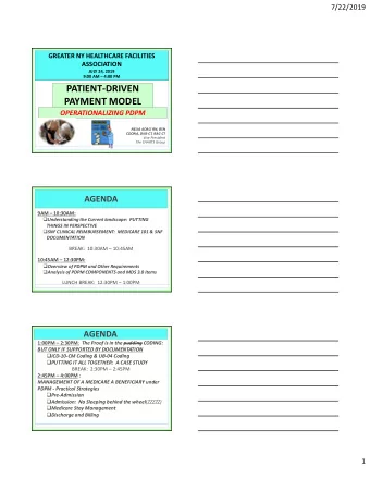 PATIENT-DRIVEN  PAYMENT MODEL  OPERATIONALIZING PDPM  NELIA ADACI RN, BSN  CDONA, DNS-CT, RAC-CT