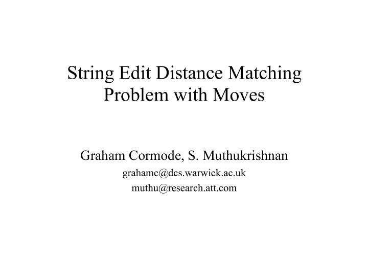 string edit distance matching problem with moves