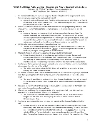 WB&amp;A Trail Bridge Public Meeting  Question and Answer Segment with Updates  February 13,