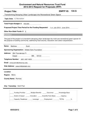 Environment and Natural Resources Trust Fund  2012-2013 Request for Proposals (RFP)  134-G  ENRTF