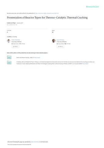 Presentation of Reactor Types for Thermo-Catalytic Thermal Cracking Conference Paper  January