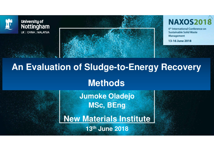 an evaluation of sludge to energy recovery methods