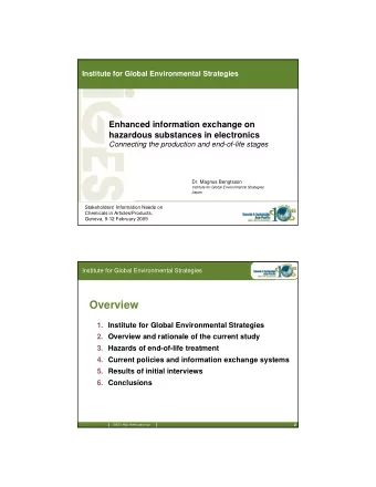 Overview  1. Institute for Global Environmental Strategies  2. Overview and rationale of the