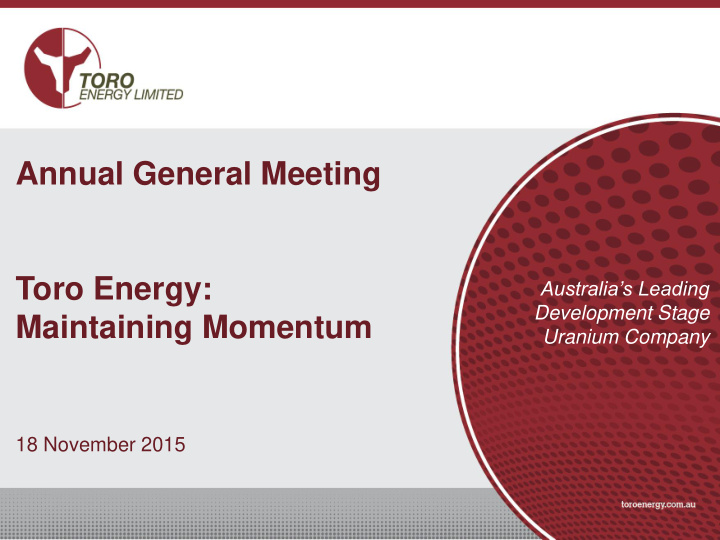 annual general meeting toro energy
