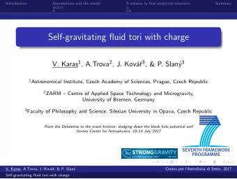 Self-gravitating fluid tori with charge V. Karas 1 , A.Trova 2 , J. Kov r 3 , &amp; P. Slan y 3