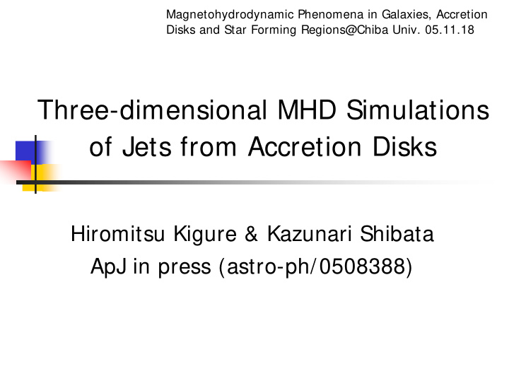three dimensional mhd simulations of jets from accretion