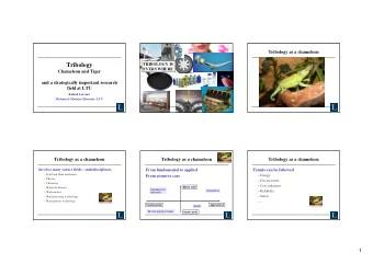 Tribology  TRIBOLOGY IS  EVERYWHERE  Chameleon and Tiger  and a strategically important research