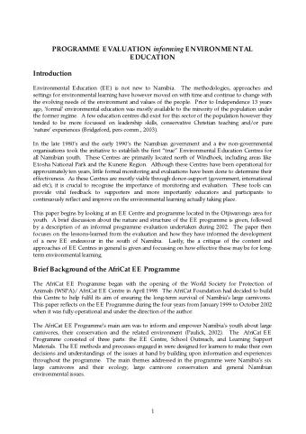 AfriCat EE Evaluation: Motivation and Structure  After four years of operation, the AfriCat EE