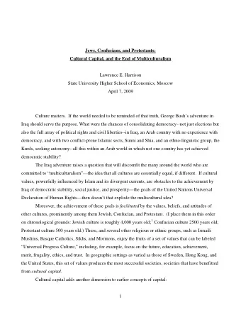 Jews, Confucians, and Protestants:  Cultural Capital, and the End of Multiculturalism  Lawrence E.
