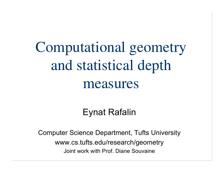 computational geometry and statistical depth measures