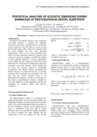 STATISTICAL ANALYSIS OF ACOUSTIC EMISSIONS DURING  SHRINKAGE OF RESTORATION IN DENTAL SUBSTRATE J.