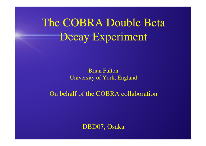 the cobra double beta decay experiment