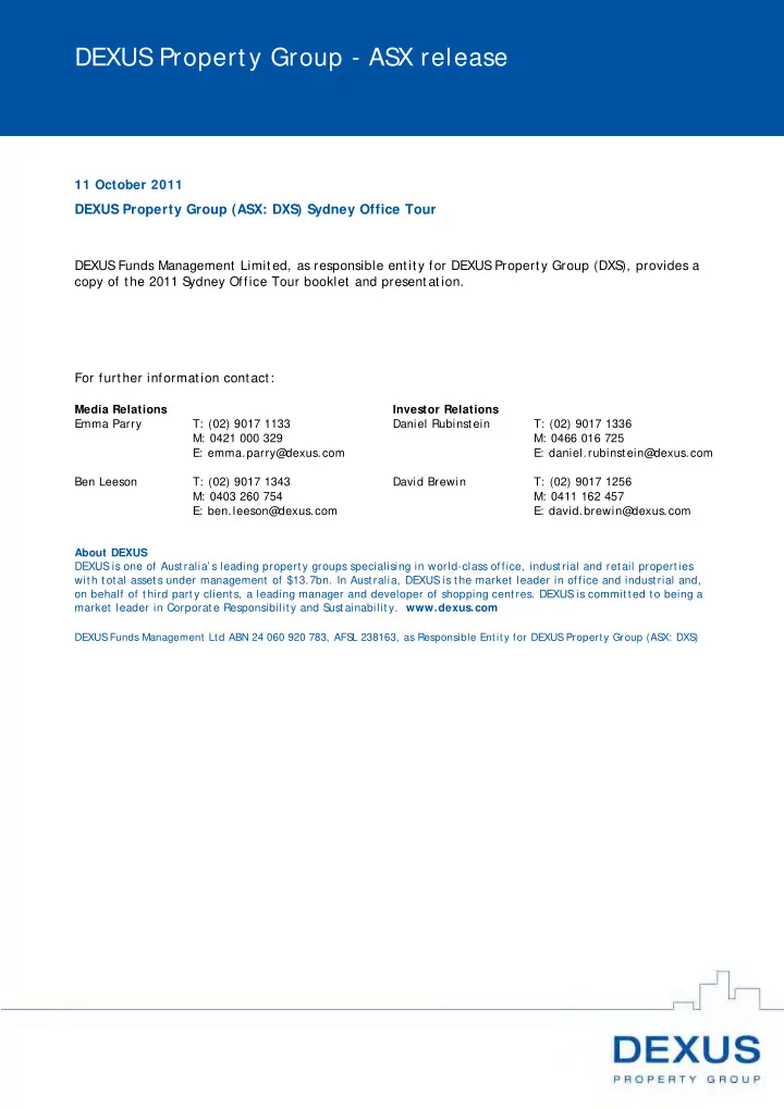 dexus propert y group asx release