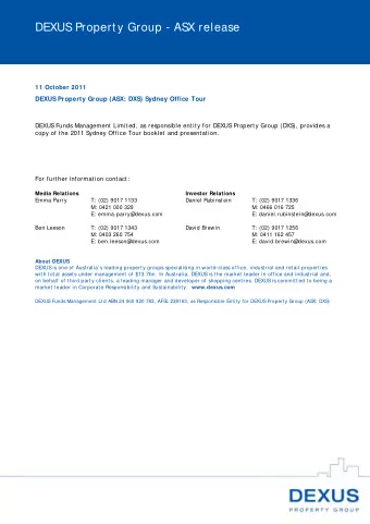 DEXUS Propert y Group - ASX release  11 October 2011  DEXUS Property Group (ASX: DXS) Sydney Office